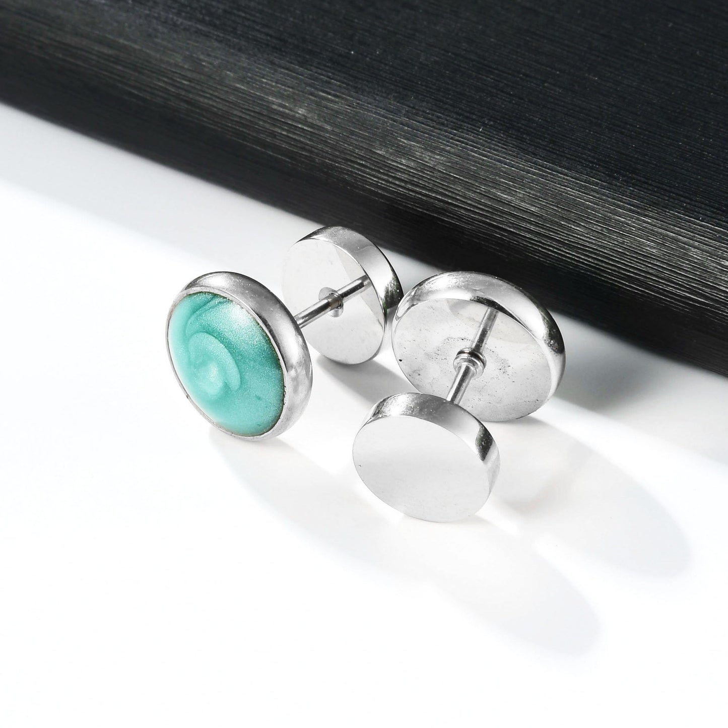 Screw Flat Back Stud Earrings Titanium Green Stainless Steel Barbell Earrings for Women Men Ssentive Ears Punk Dot Ear Studs
