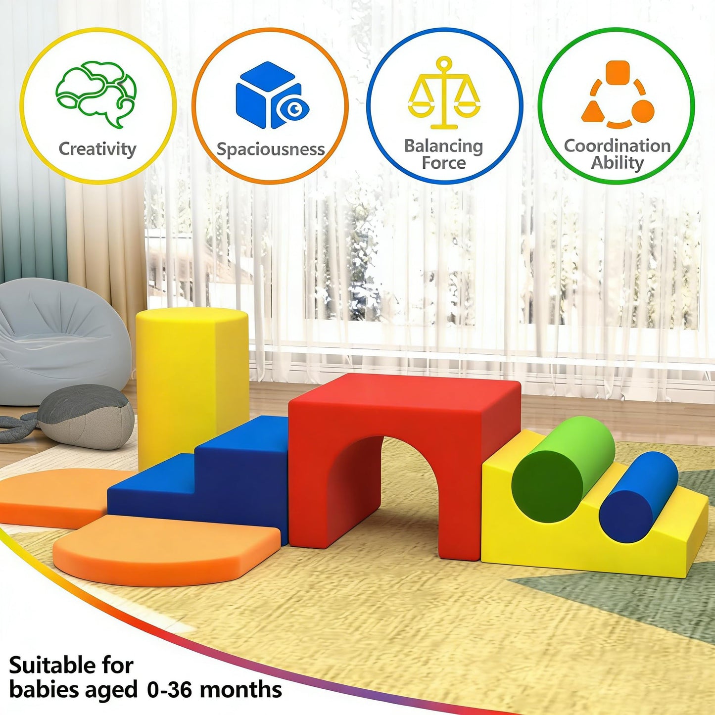 Yaofala 8-Piece Colourful Soft Play Set, Foam Climbing Blocks for Toddlers, Climbing Toys for 1 Year Old, Inside Crawling & Sliding Foam Baby Climbing Blocks