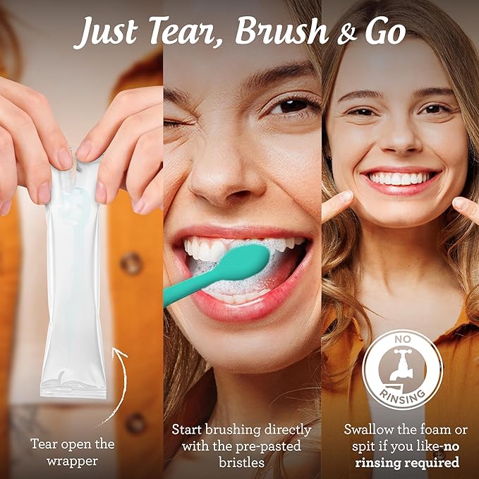 GuruNanda Ready-to-Go Disposable Mini Travel Toothbrushes - Butter on Gums Softex Bristles, Pre-Pasted Toothbrush & Toothpick - Fluoride-Free, No Rinsing Needed, 70 Ct