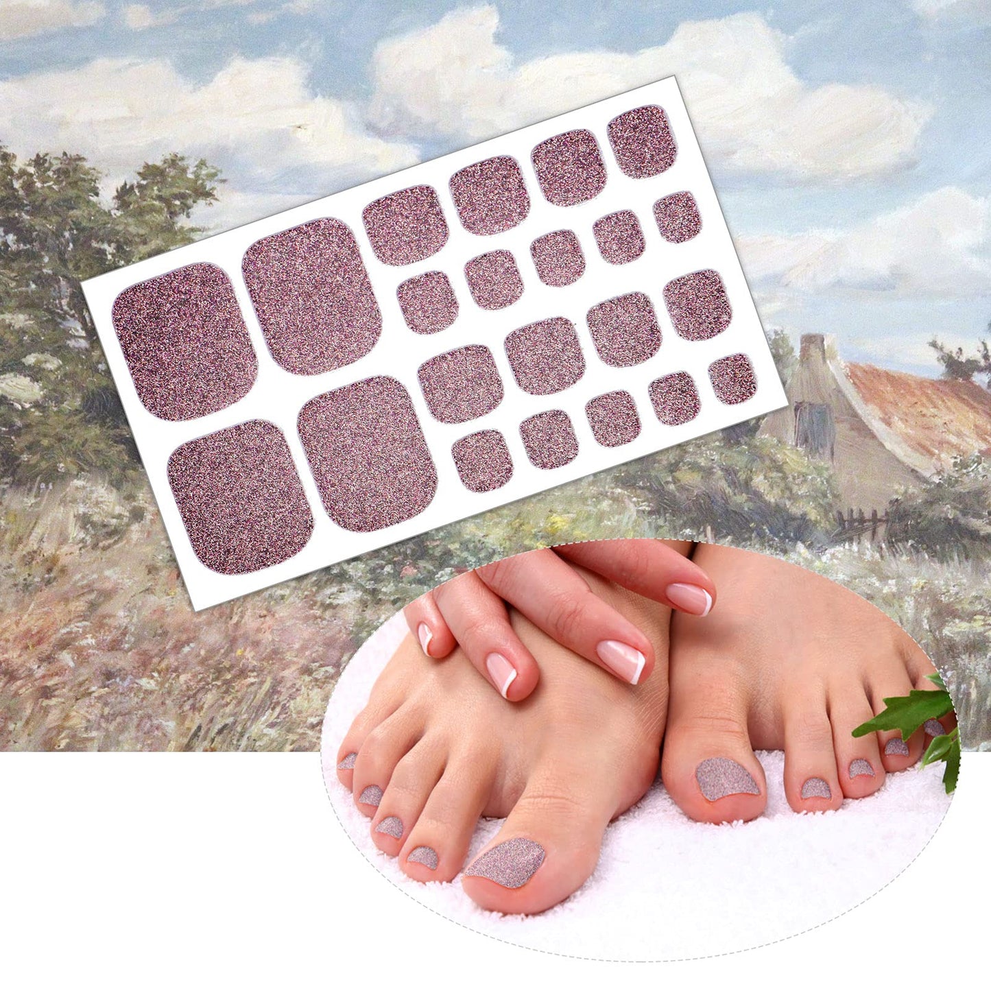 Maitys 20 Sheets 440 Pcs Glitter Toe Nail Stickers Toenail Polish Strips Solid Color Full Wraps with 2 Nail Files for Women Self Adhesive(Vivid Color)
