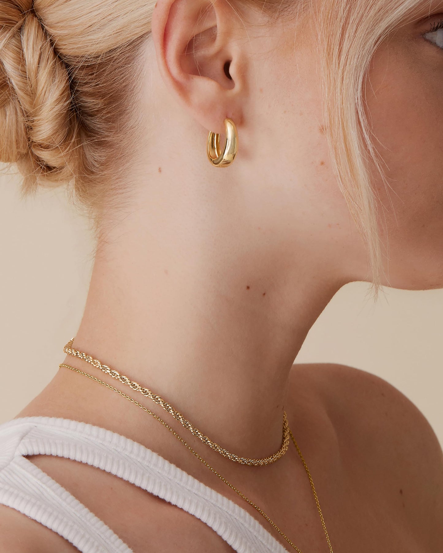 PAVOI 14K Yellow Gold & Rhodium Plated 925 Sterling Silver Post Small Chunky Hoops Earrings Pack | Thick Lightweight Hoop Earrings Set for Women