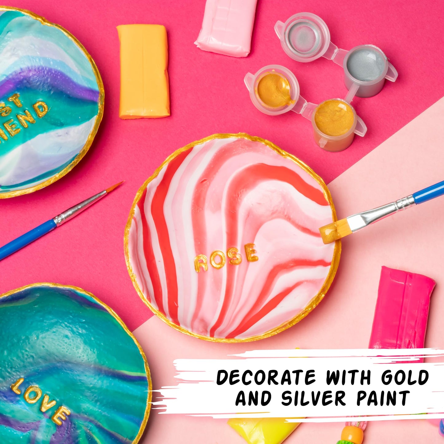 Original Stationery Craft Kits Trinket Dish Studio - Multicolor, 40 Pieces, Air-Drying Clay & Tools - Jewelry Dish Making Kit & DIY Clay Jewelry Bowls
