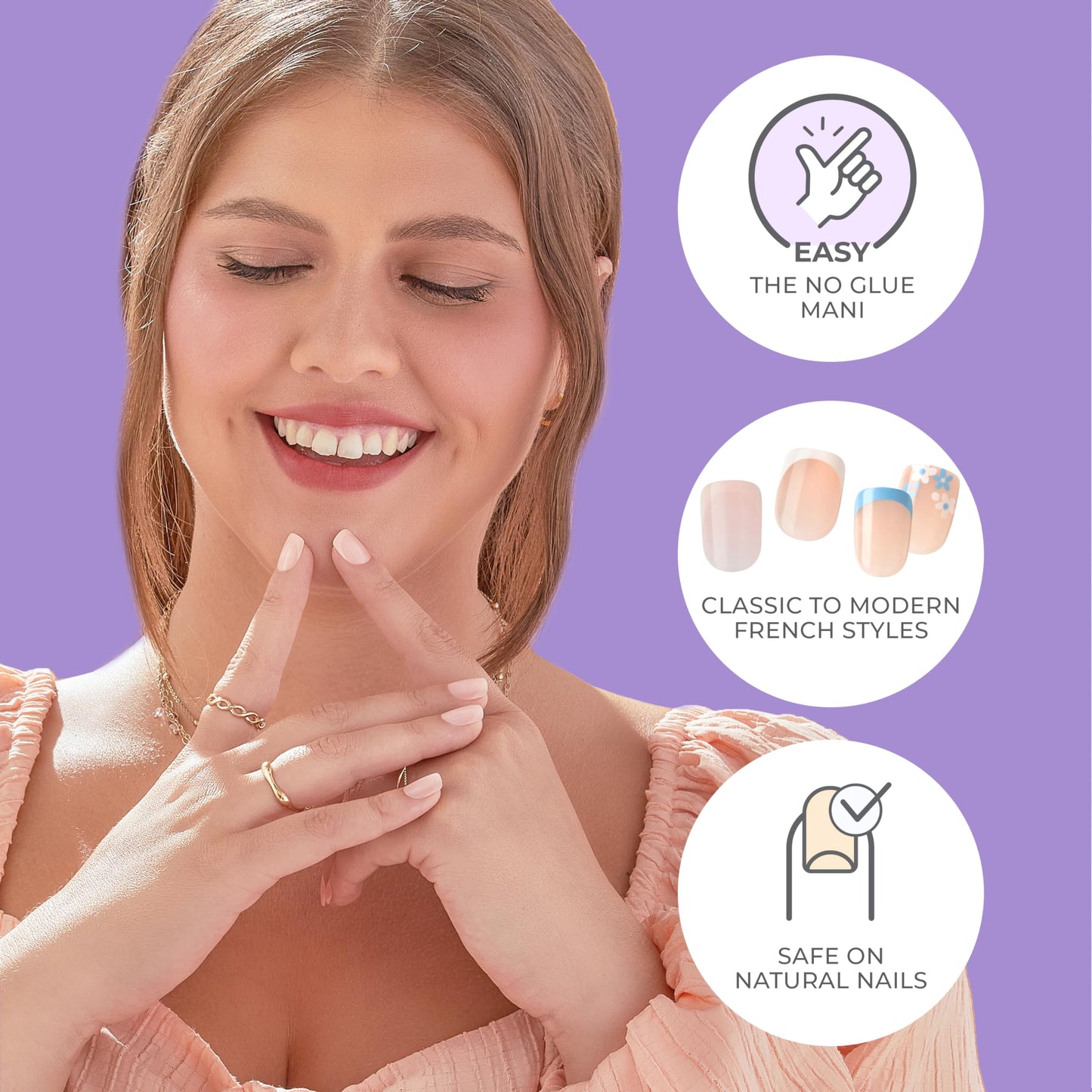 Kiss Impress No Glue Mani Press On Nails, French, 'Heroic', Light Neutral + White Tip French, Short Size, Squoval Shape, Includes 30 Nails, Prep Pad, Instructions Sheet, 1 Manicure Stick, 1 Mini File