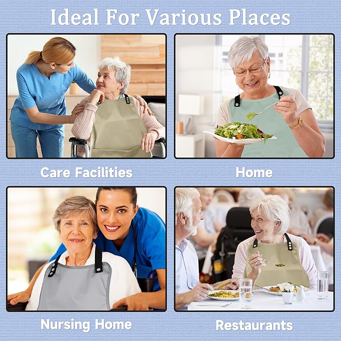 Adult Bibs-3 Pcs Washable Clothing Protector with Upgraded Crumb Catcher