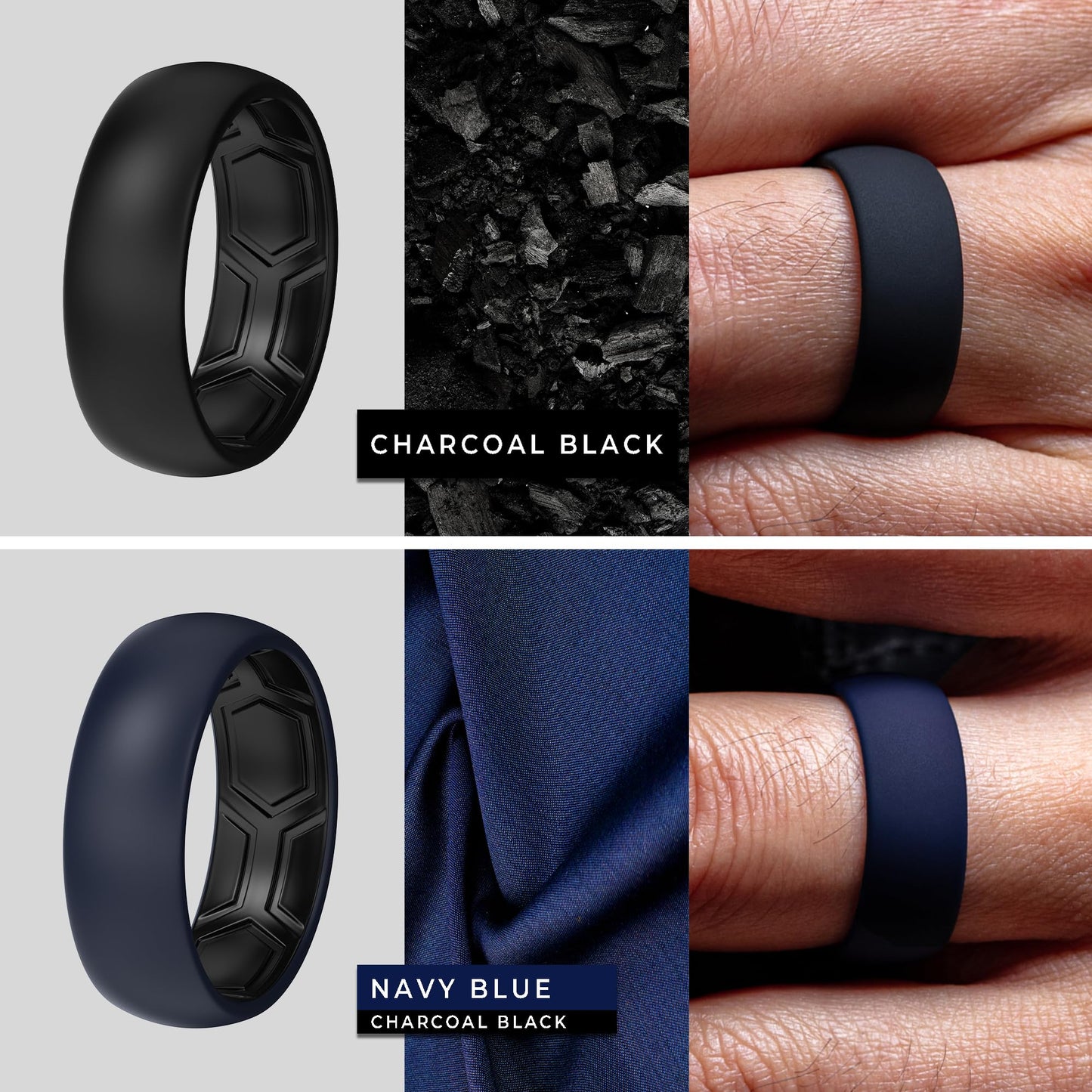ThunderFit Men's Patterned Silicone Rings, 8mm Wide 2.2mm Thick Rubber Bands,Variety Multipack 1,4,7