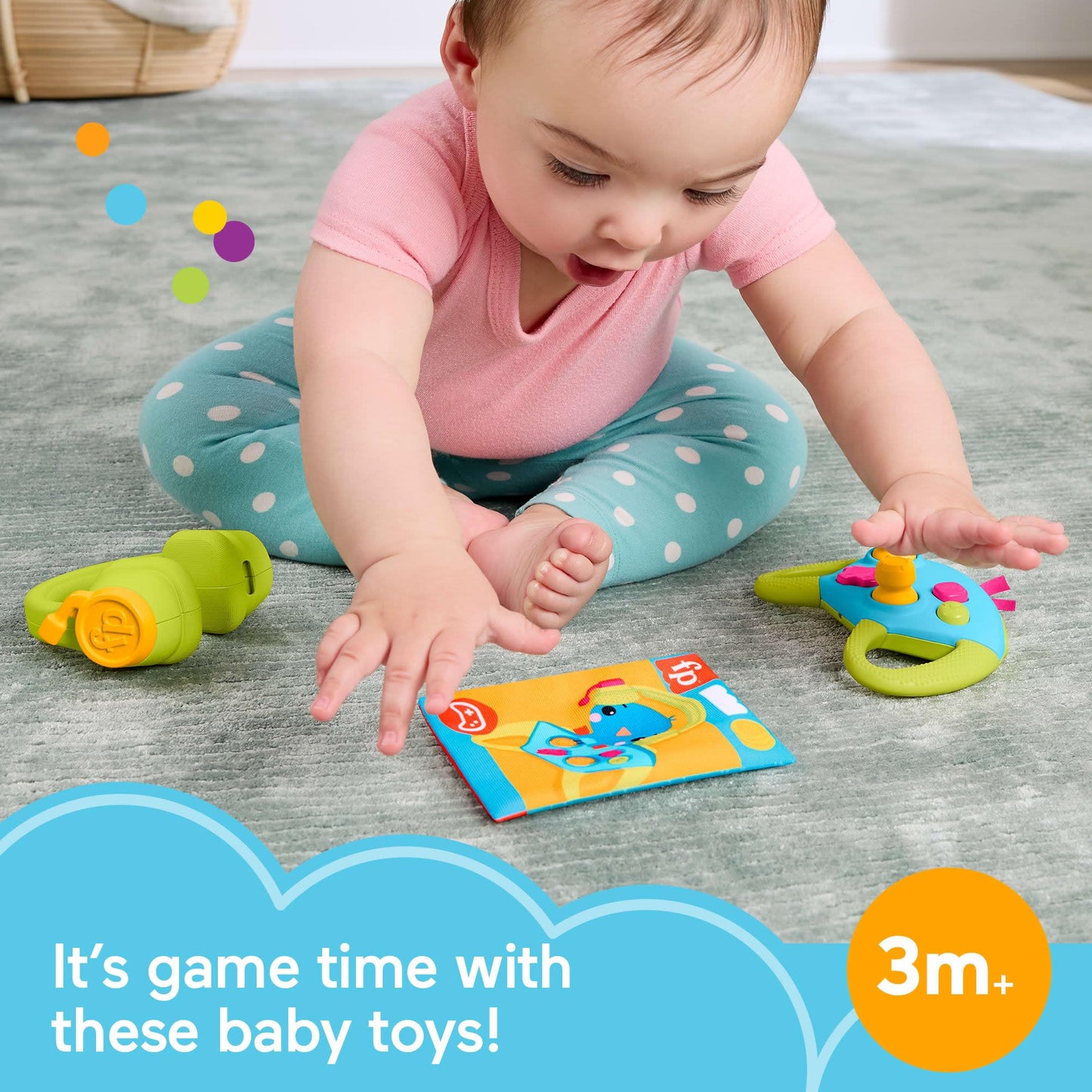 Fisher-Price Newborn Toys Level-Up Little Gamer Gift Set, Baby Rattle Teether & Crinkle Activities for Infants Ages 3+ Months