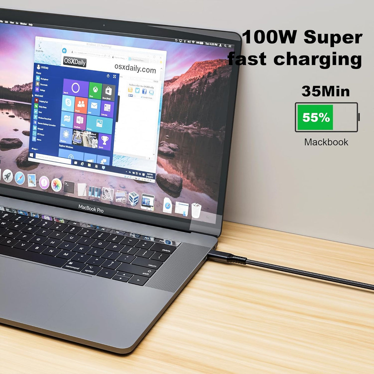 usb c 3.1 cable,usb c 10gbps type c data transfer cable 4K Video Output 100W Power Delivery Compatible with Thunderbolt 3 Tpye C Cord，Matebook, Chromebook and More Type-C Devices/Laptops/Hub,6.6FT（2m）