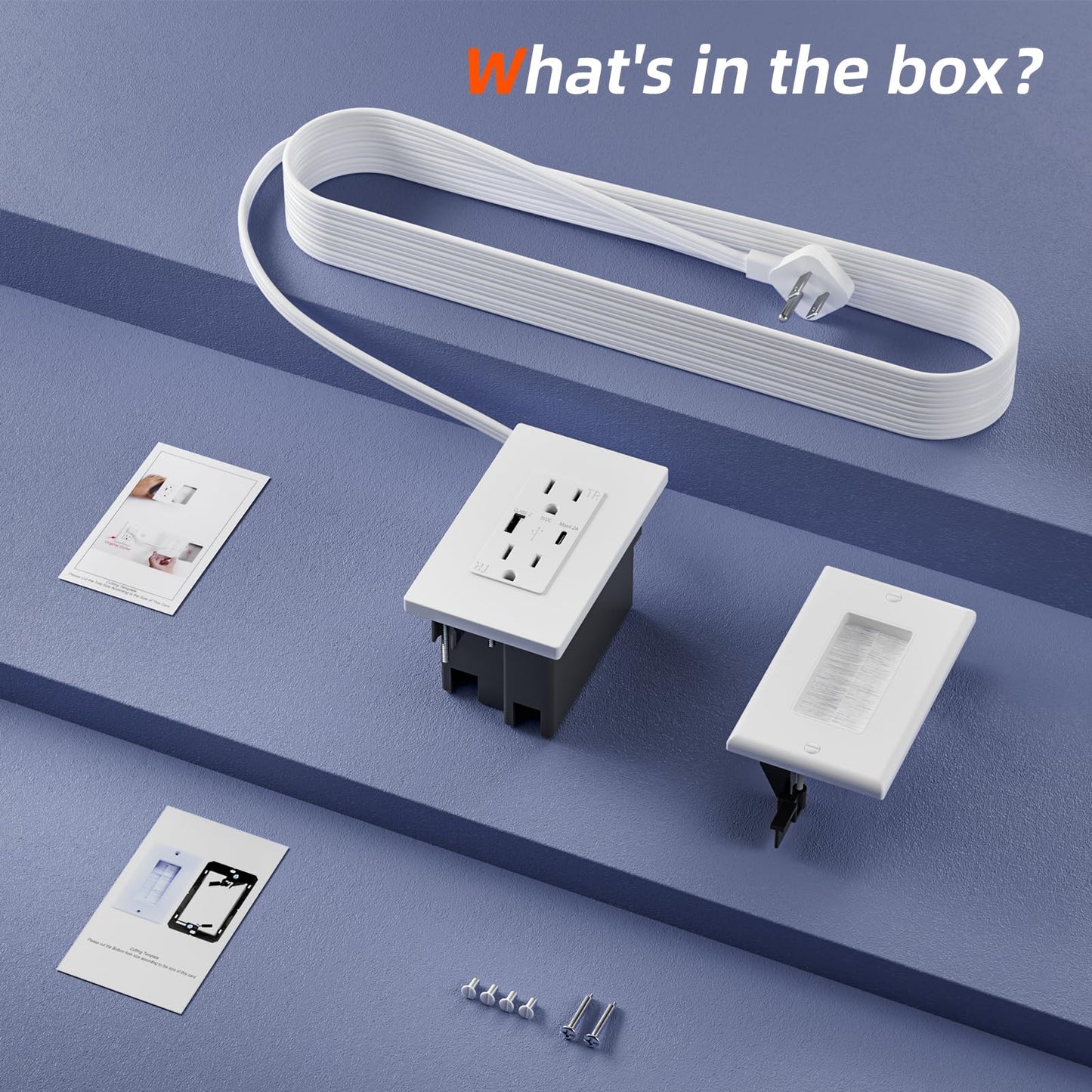 Outlet Relocation Kit,in Wall Cable Management Kit,2 AC+USB-A+USB-C,Power Relocation Kit for Unreachable Outlets,7.8ft in Wall Outlet Extender for TV,Home Theater，Sofa,Desks,Nightstands