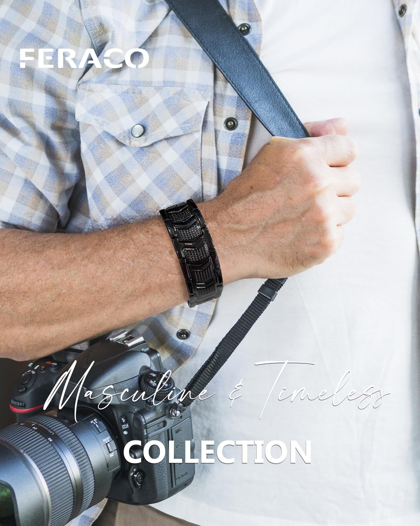 Feraco Copper Bracelet for Men 3X Strength,Magnetic Therapy Bracelet Copper Jewelry with Powerful 3800 Gauss Magnets,Cooper Bracelet for Man,Premium Fold-Over Clasp(Black)
