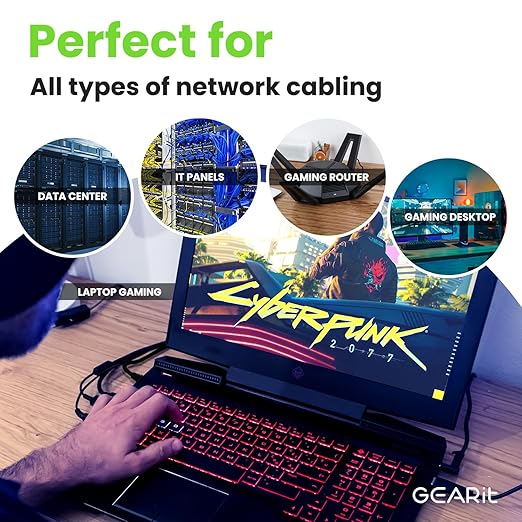 GEARit Cat 6 Ethernet Cable Pack - 20-Pack 7 ft Cat6 Ethernet Patch Cables | RJ45 Network Patch Cable, 10 Gbps Snagless Gold-Plated Connectors - Ethernet Cable Cat 6 for PC, TV, Router - Black