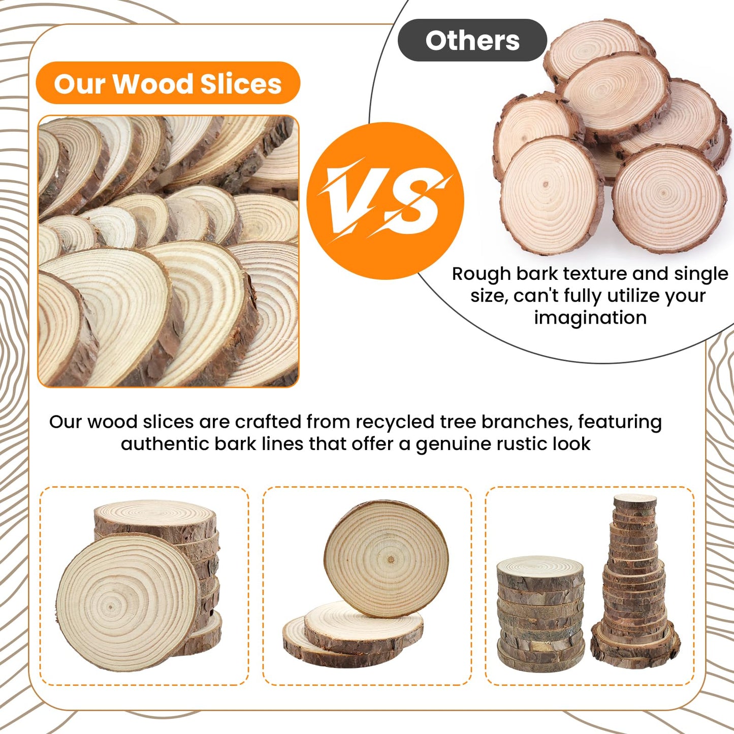 MARRTEUM 30Pcs 1.2"-3.1" Unfinished Natural Wood Slices, Round Wood with Tree Bark Discs Circles Cookies for DIY Arts & Crafts, Coaster, Christmas Ornaments, Rustic Wedding Decoration