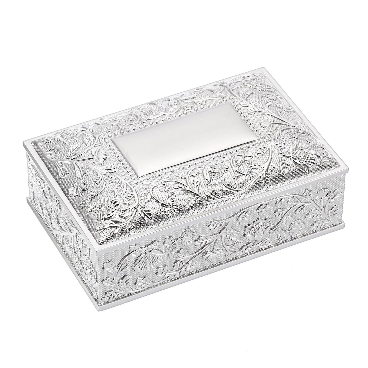 Hipiwe Rectangular Silver Jewelry Box Small Trinket Storage Box Deluxe Treasure Chest Case Earring Ring Necklace Organizer Decorative Keepsake Box Christmas Gift for Women