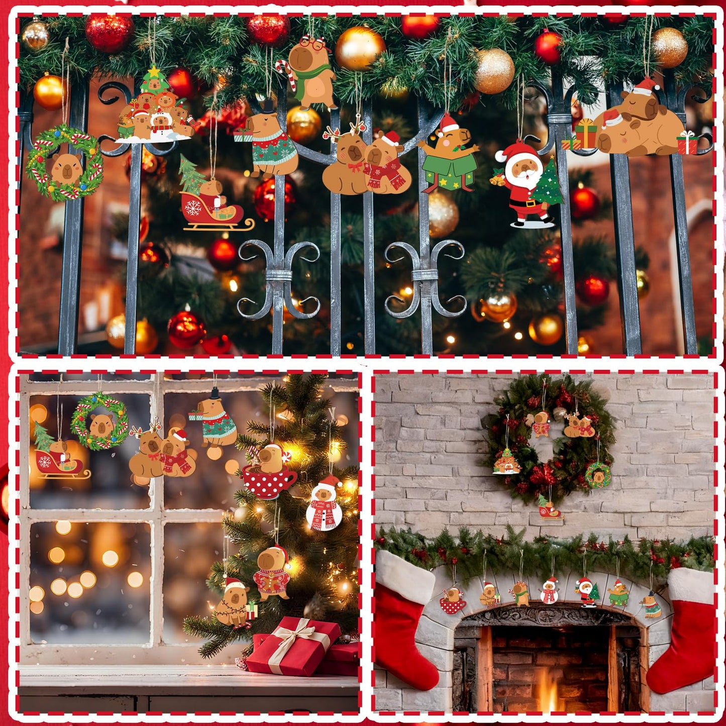 AceOrbit 24 Pcs Christmas Tree Ornaments Capybara Christmas Tree Decorations Capy Xmas Wooded Hanging Xmas Decorations for Stocking Stuffers Capybara Gifts Holiday Halloween Party Supplies