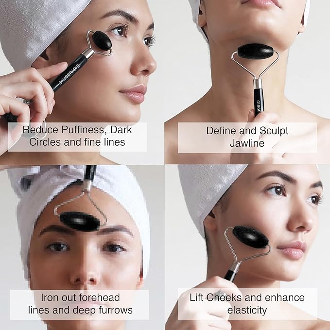 Bian Stone Roller for Face- Anti Aging, Wrinkles Free, Eye, Neck & Body Roller for Lymphatic Massage, Eye Puffiness Treatment- Enhances Skin Elasticity & Toning Facial Muscles