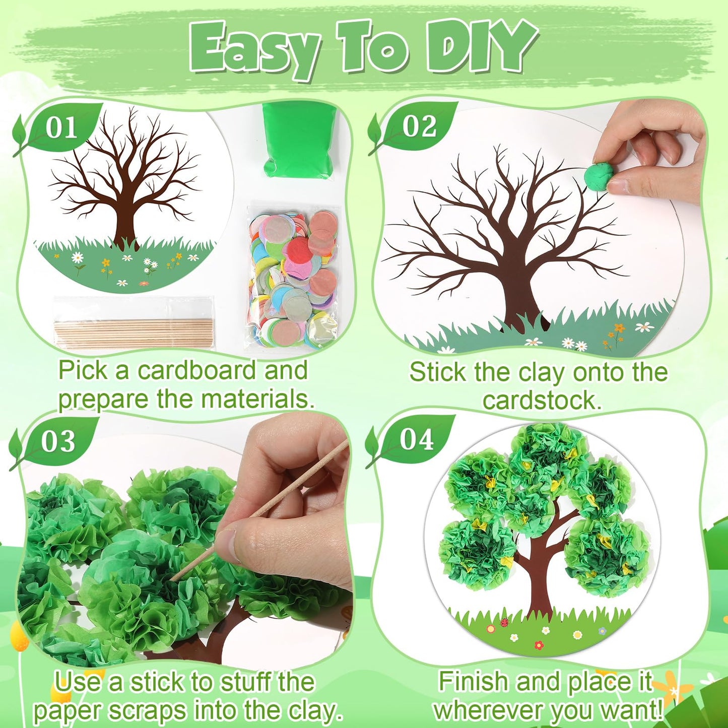 ZOIIWA Spring Poke-in Craft Kit Make Your Own Springtime Tree Ornament Spring Tree Crafts Kit Summer Poking Art Decor for Home Creative Activity Art Project Birthday Party Decor Supplies 24 Sets