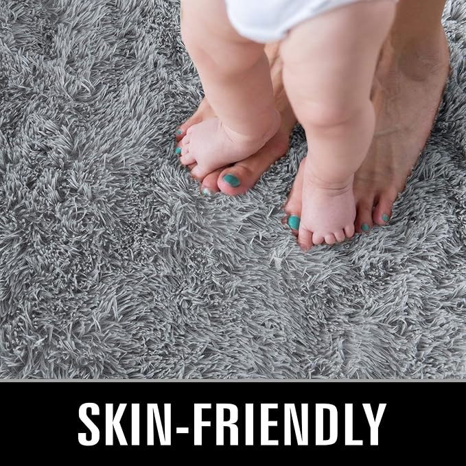 TWINNIS Super Soft Shaggy Rugs Fluffy Carpets, 8x10 Feet, Indoor Modern Plush Area Rugs for Living Room Bedroom Kids Room Nursery Home Decor, Upgrade Anti-Skid Rectangular Fuzzy Rug, Grey