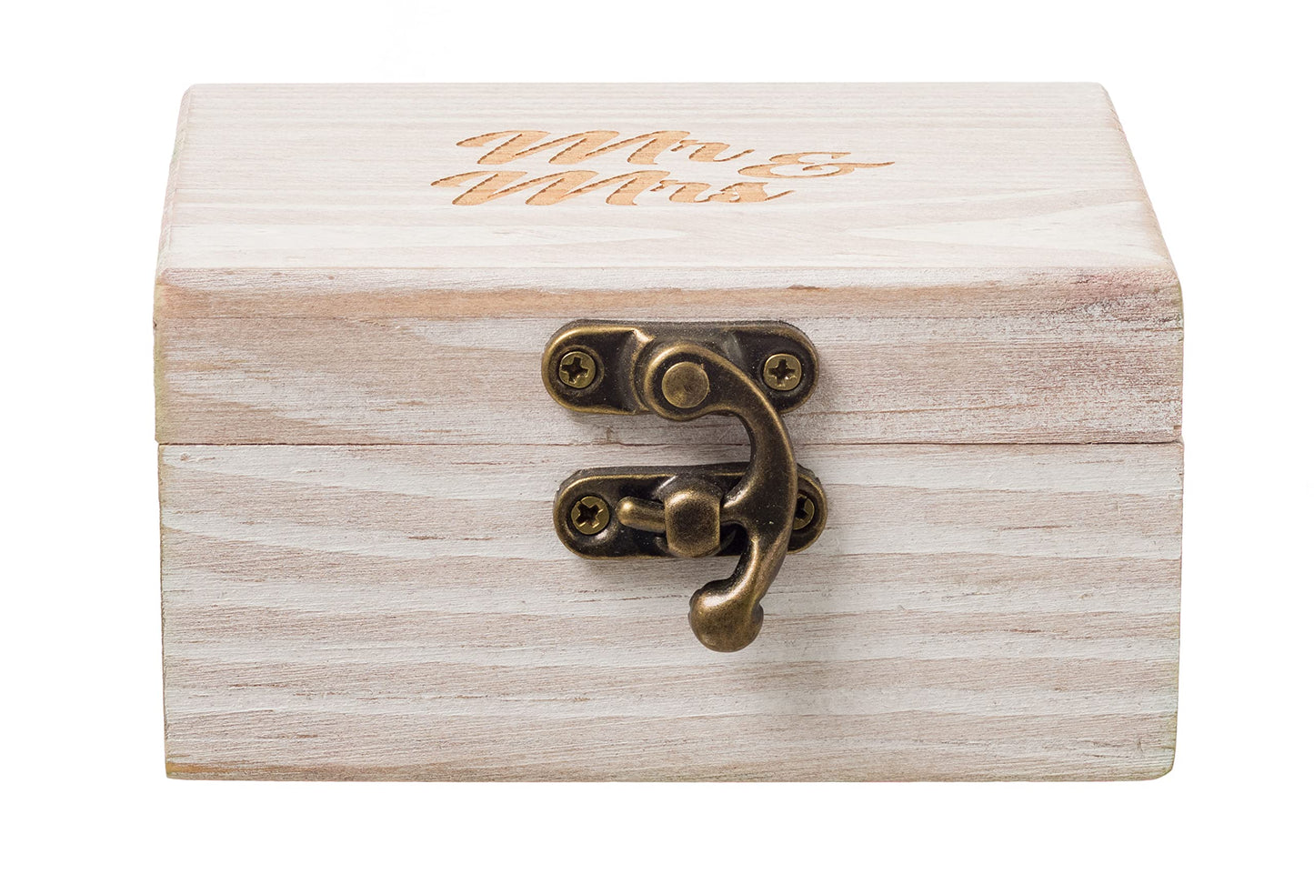 Strova Wooden Ring Box for Wedding Rings and Couple Jewelry - Engraved Mr. & Mrs. Lettering - Ring Bearer Box for Display or Personal Organizer - Brass Latch and Soft, Protective Ring Cushions