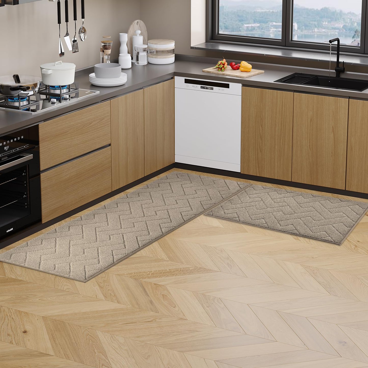 anllugs Machine Washable Kitchen Rugs 24" x 36", Non-Slip Kitchen Runner Rugs Mats for Floor, Absorbent Comfort Standing Mats for Kitchen, Sink, Laundry and Hallway, Taupe
