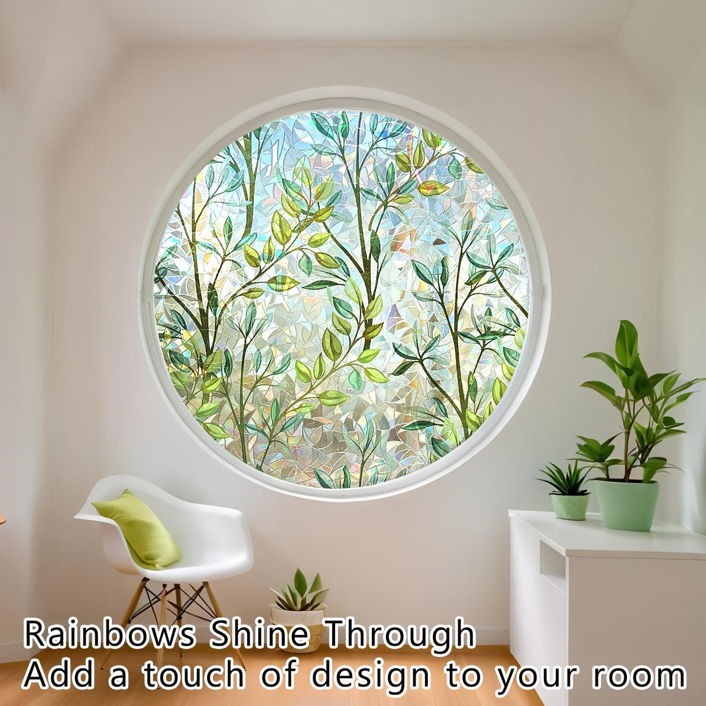 Window Privacy Film Rainbow Window Film – Decorative Static Cling Window Sticker with 3D Stained Glass Effect（35.4 x 78.7 inch） Includes 3 Installation Tools