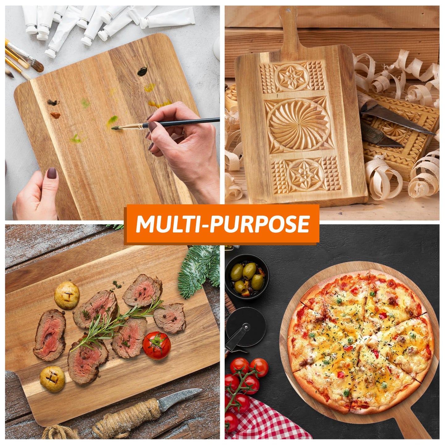2 Pcs Wood Cutting Board with Handle Decorative Wooden Serving Board Large Chopping Cutting Board Set Charcuterie Board for Cheese Board Meat Bread Chopping Blocks