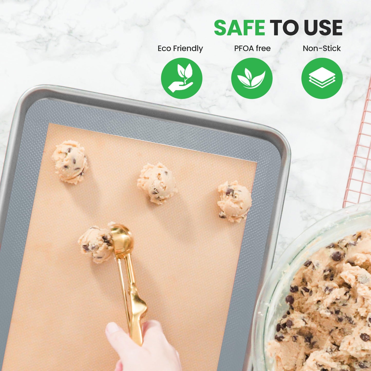 Nutrichef Silicone Baking Mats - 2 Non-stick Food-Grade Silicone Mats - Perfect for Full Baking Pans 24.4 x 16.5 IN - Oven-safe Up to 480 Degrees F - Suitable for Ovens, Freezers, & Dishwashers - Grey