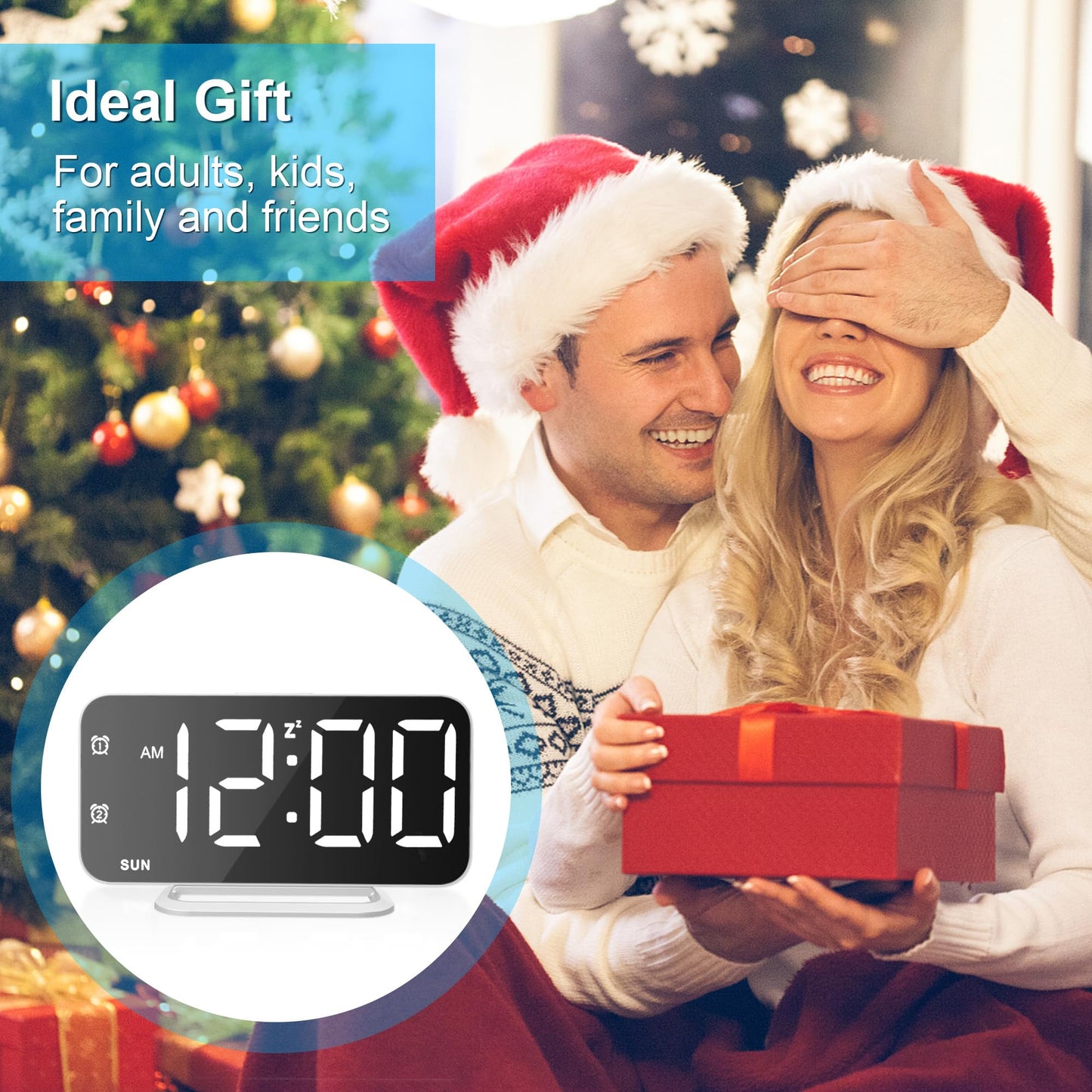 Slim LED Digital Alarm Clock, Mirror Surface for Makeup, with Diming, Large Display, Easy Setting, USB Charger Ports, Modern Bedroom, Desk, Office Living Room Decor, Christmas Birthday for Women Girl