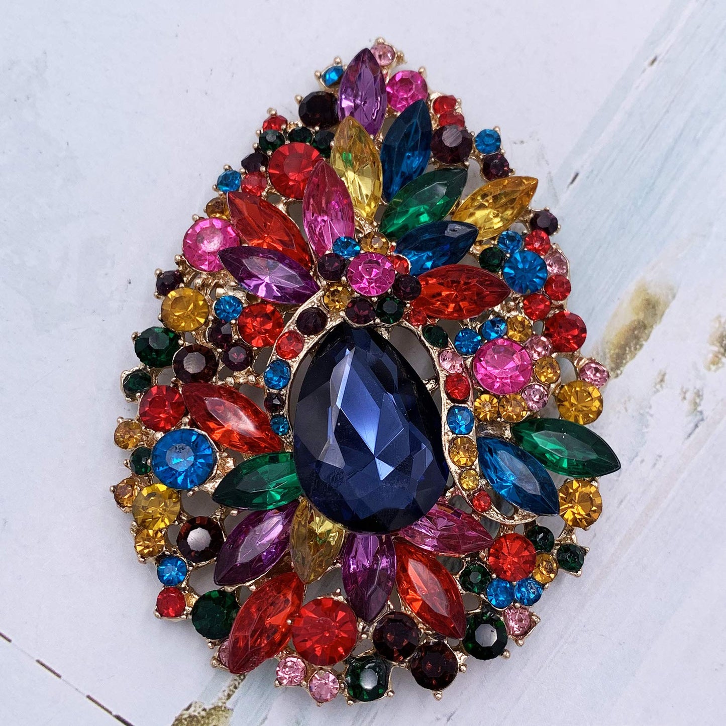 SELOVO Huge Big Large Colorful Flower Statement Brooches and Pins Scarf Decoration Gold Tone