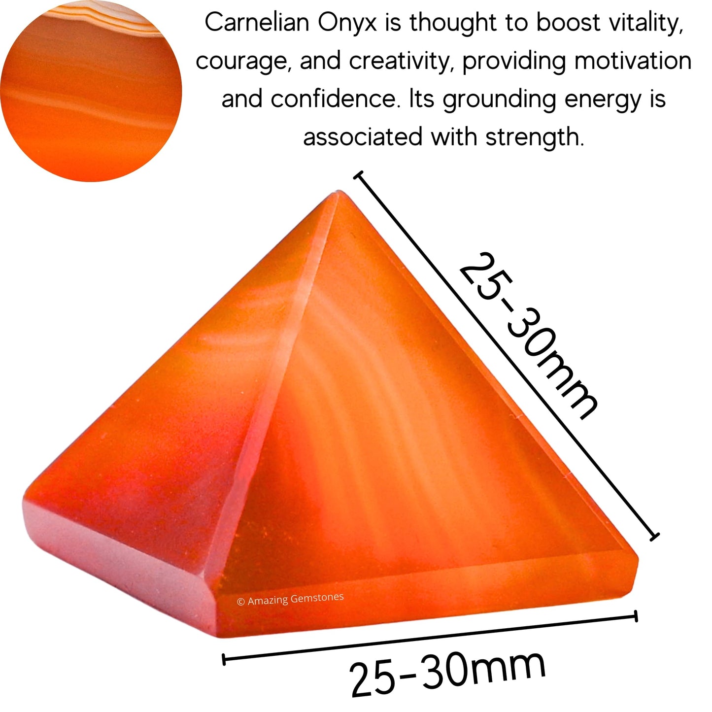 Amazing Gemstone Carnelian Onyx Pyramid Crystal Healing Stones - 1" Great Pyramid Figurine of Natural Stone Pyramid for Meditation, Reiki, Chakra Balancing and Crystal Pyramids Grid