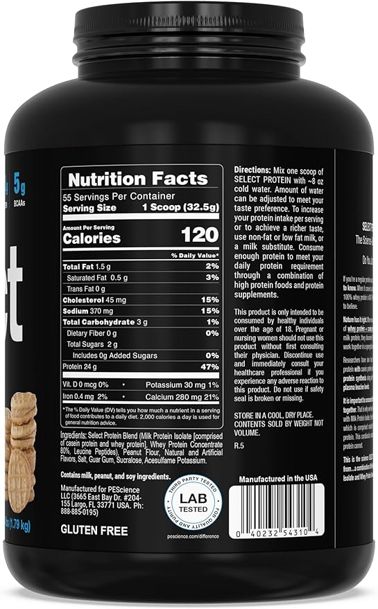 PEScience Select Low Carb Protein Powder, Peanut Butter Cookie, 55 Serving, Whey and Casein Blend, Keto Friendly, Gluten Free, Best Tasting, Clean Isolate for Women and Men