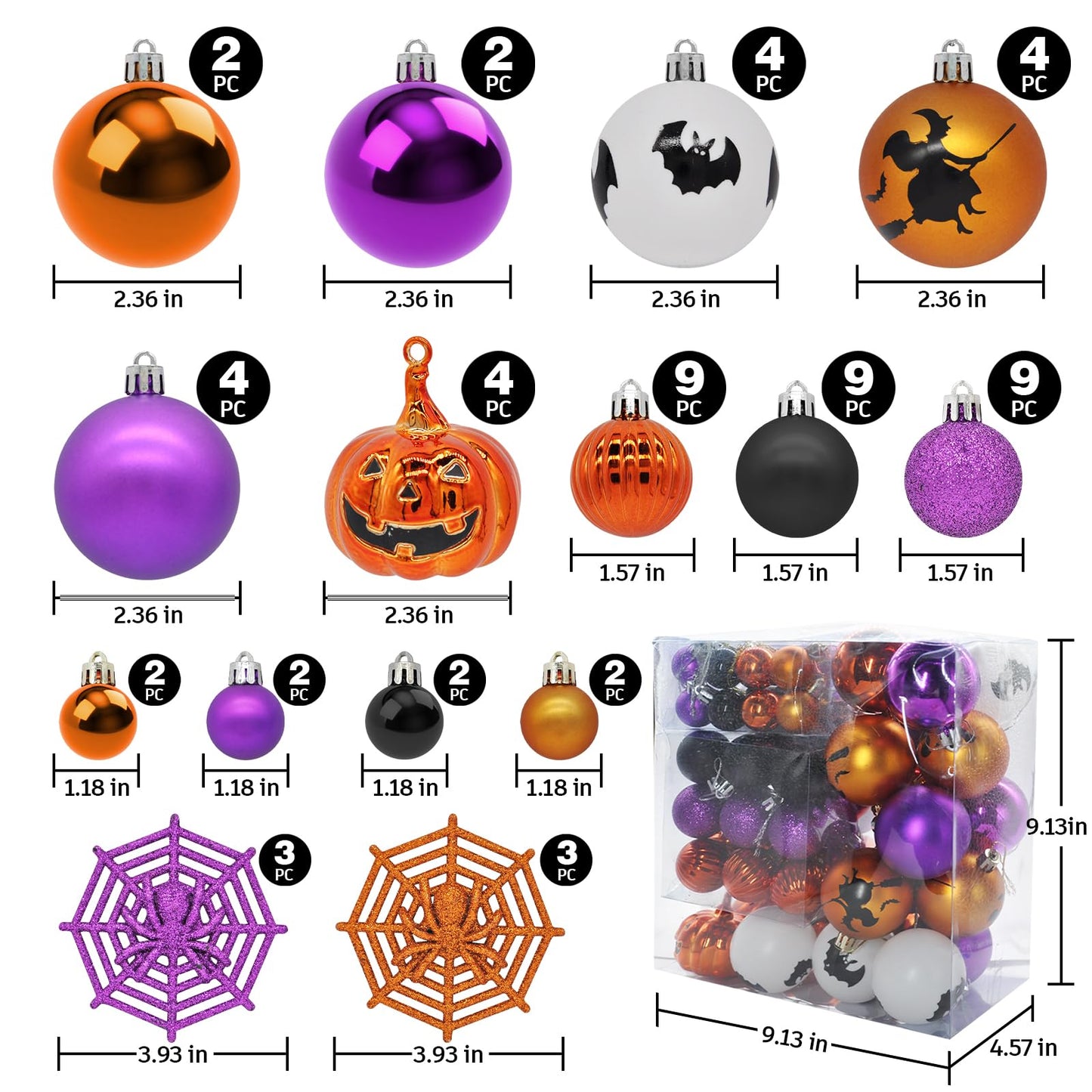 61PCS Halloween Tree Ornaments Ball Hanging Decorations Pumpkin Bat Witches Spider Halloween Decor Home Decor Indoor for Party Holiday