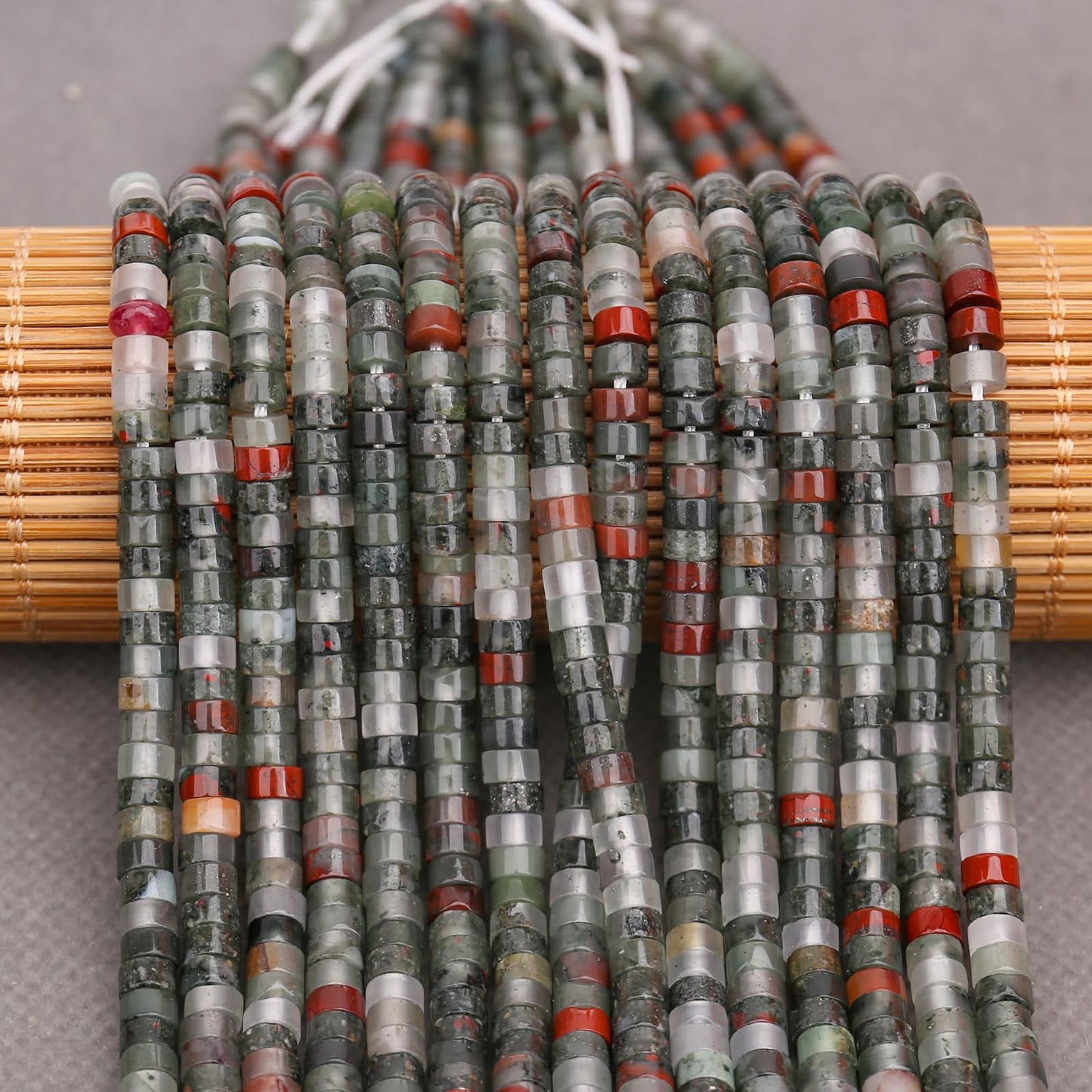 BONNY BOXX 150PCs Natural African Bloodstone Spacer Beads, Loose Semi Precious Flat Round Gemstone Heishi Disc Stone Beads for Beading Jewelry Making 4mm*2mm