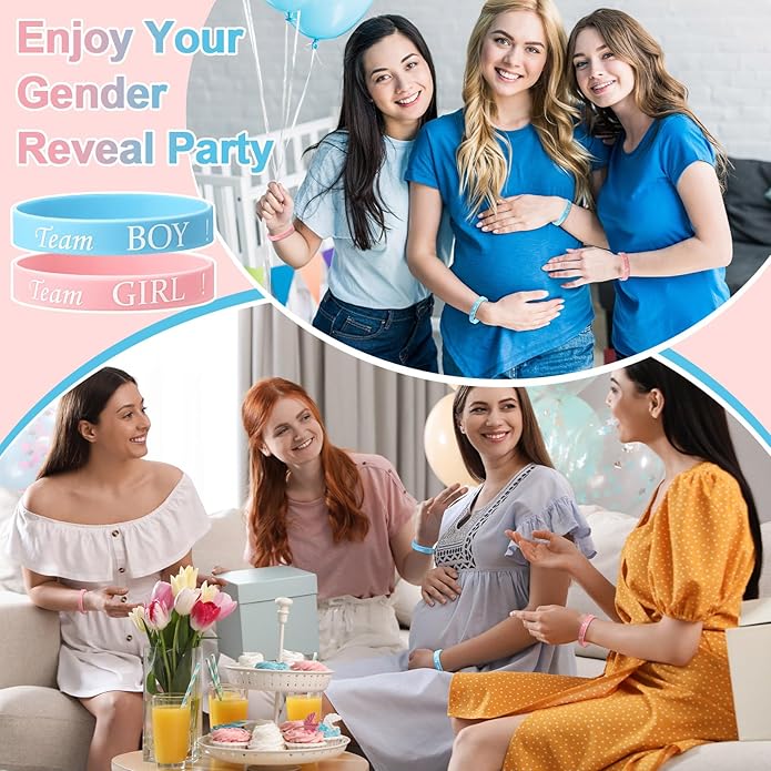 60 Pcs Gender Reveal Bracelets | Team Boy & Team Girl Silicone Wristbands for Gender Reveal Party Supplies & Decorations