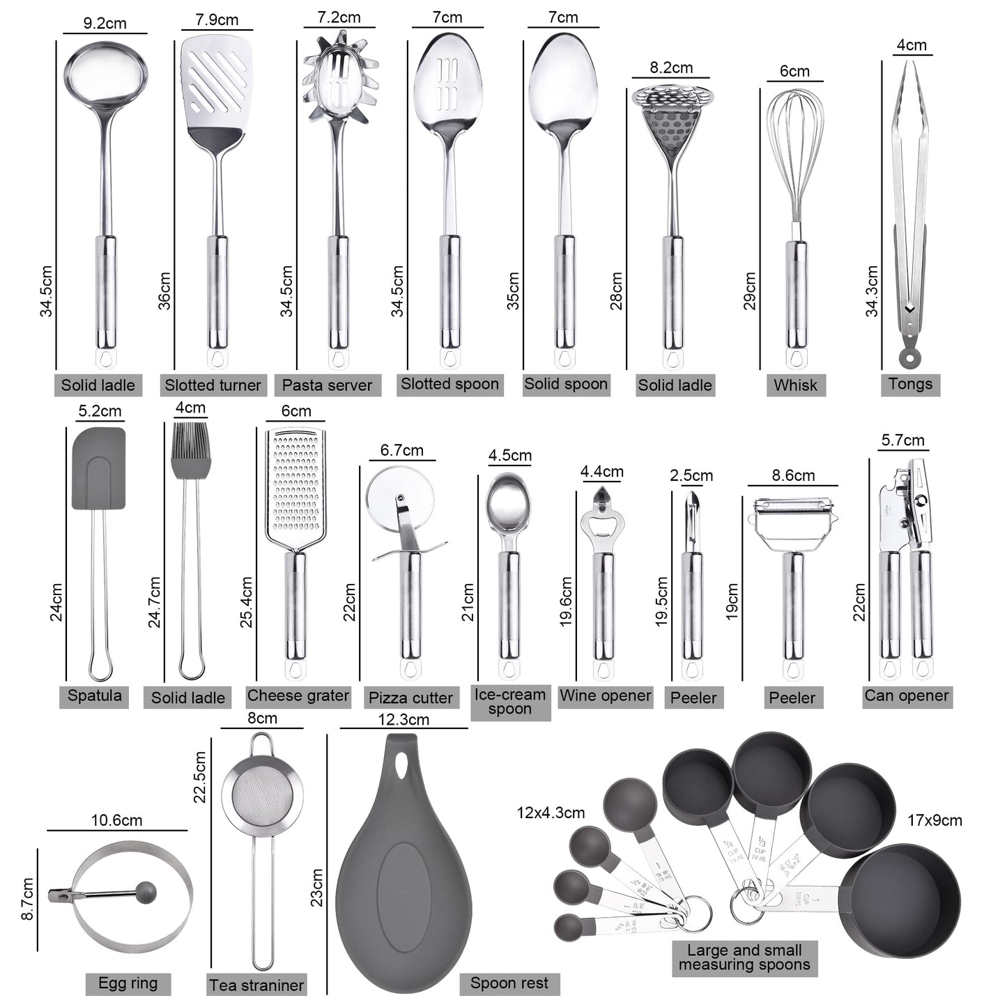 Stainless Steel Utensil Set, 28 Pcs Cooking Gadgets and Tools With Holder - Best Kitchen Tool Set Gift