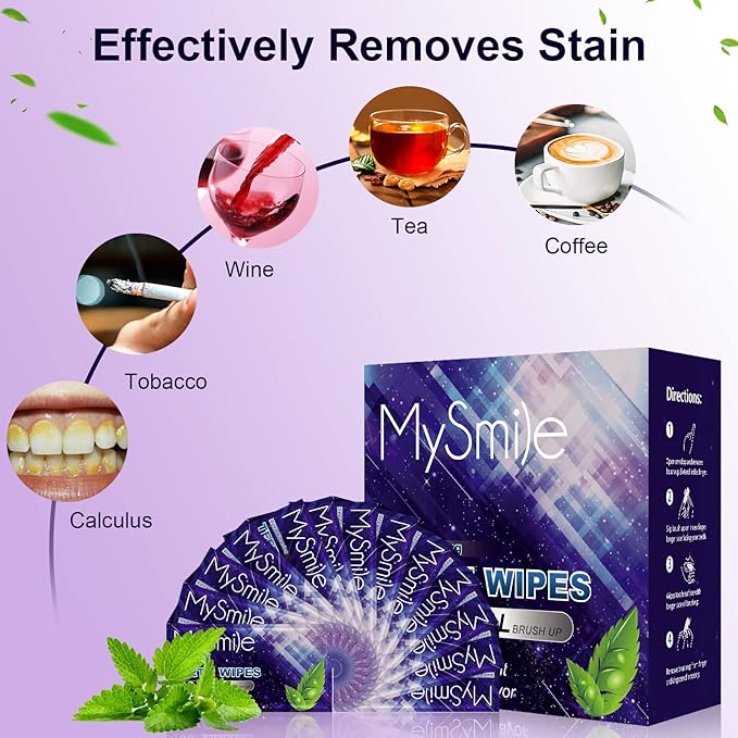 MySmile Teeth Wipes 100pcs Disposal Finger Brush Deep Cleaning Wipes Oral Brush Ups Tooth Wipes For Teeth Cleaning, Oral Freshes Mint Flavor