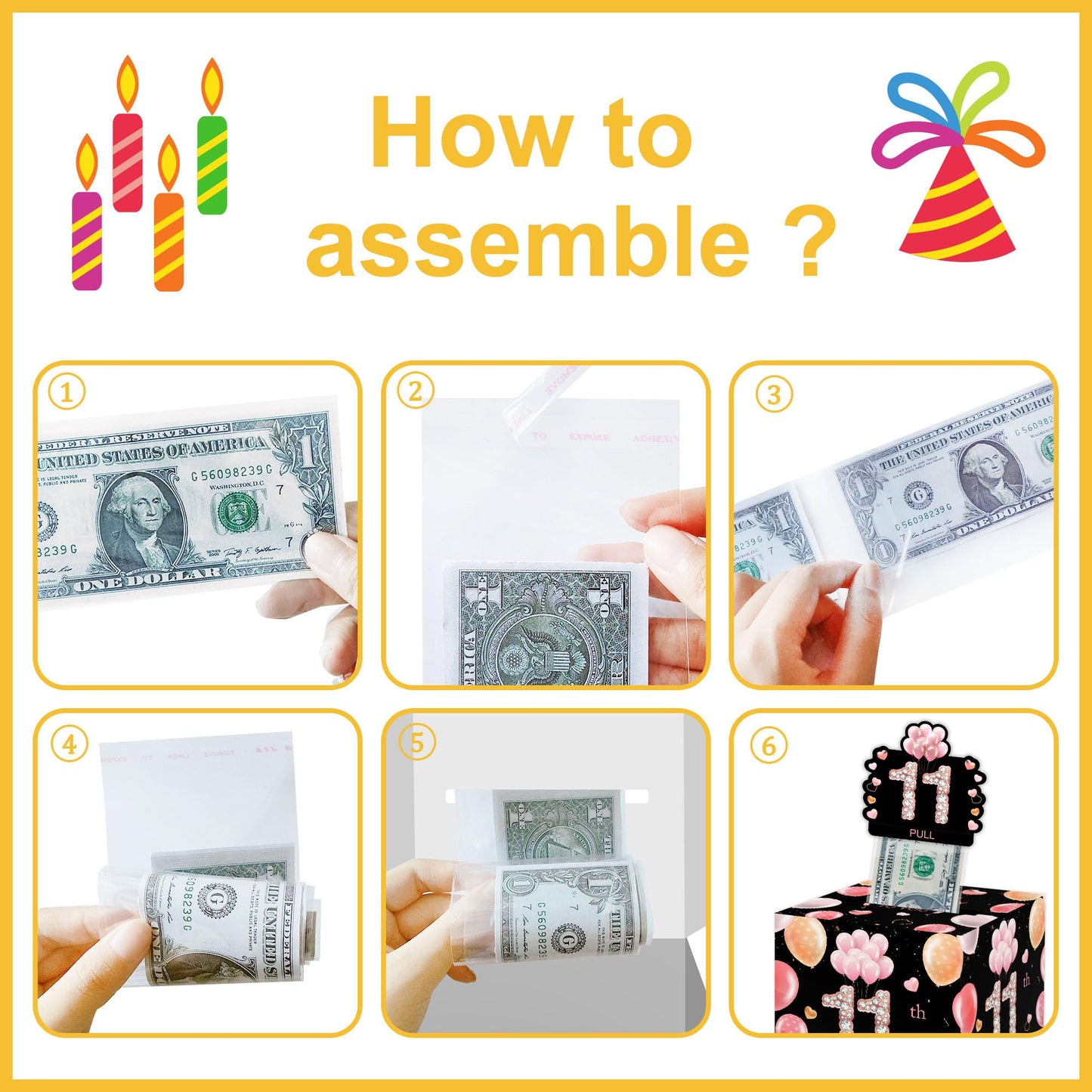 Surprise Gift Box for 11th Birthday Party, Includes Cash Envelopes & Decorations (35PCS)