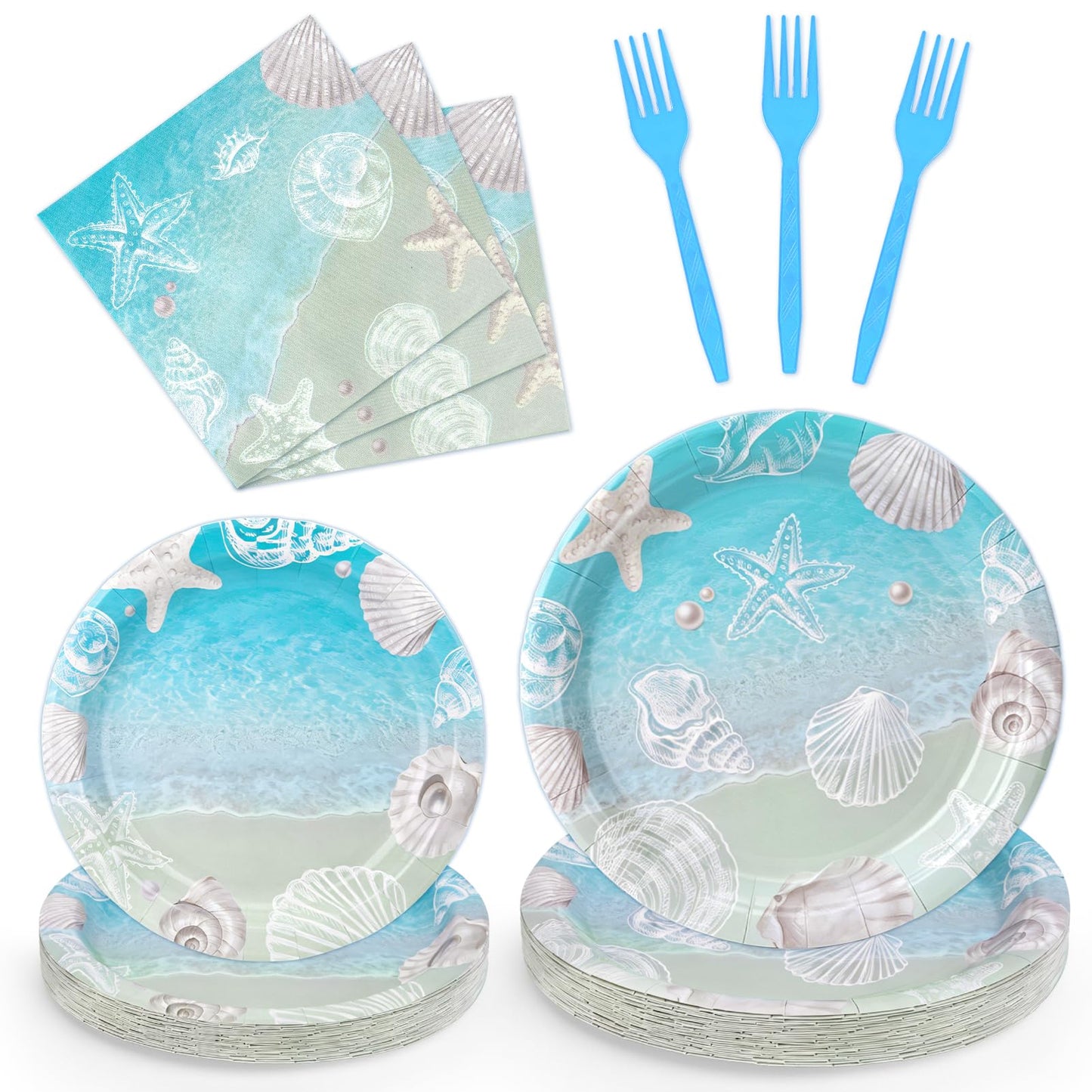 Miucat Seashell Beach Party Decorations, Ocean Seashell Plates and Napkins Party Supplies, Tableware Set for Summer Beach Birthday Party, Baby Shower, Serves 24