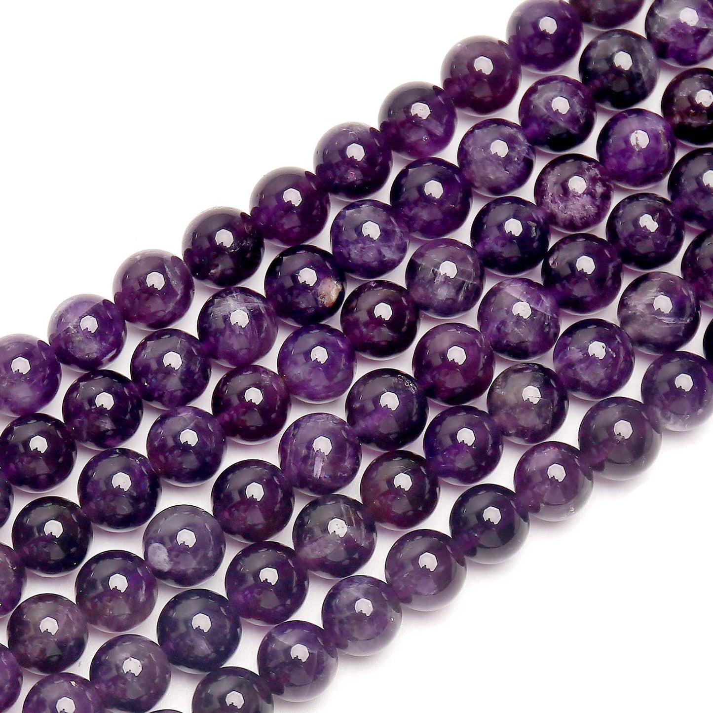 70PCS Natural 8MM Healing Gemstone, Amethyst Energy Stone Round Loose Beads, Semi-Precious Crystal Beads with Free Elastic String for Jewelry Making DIY