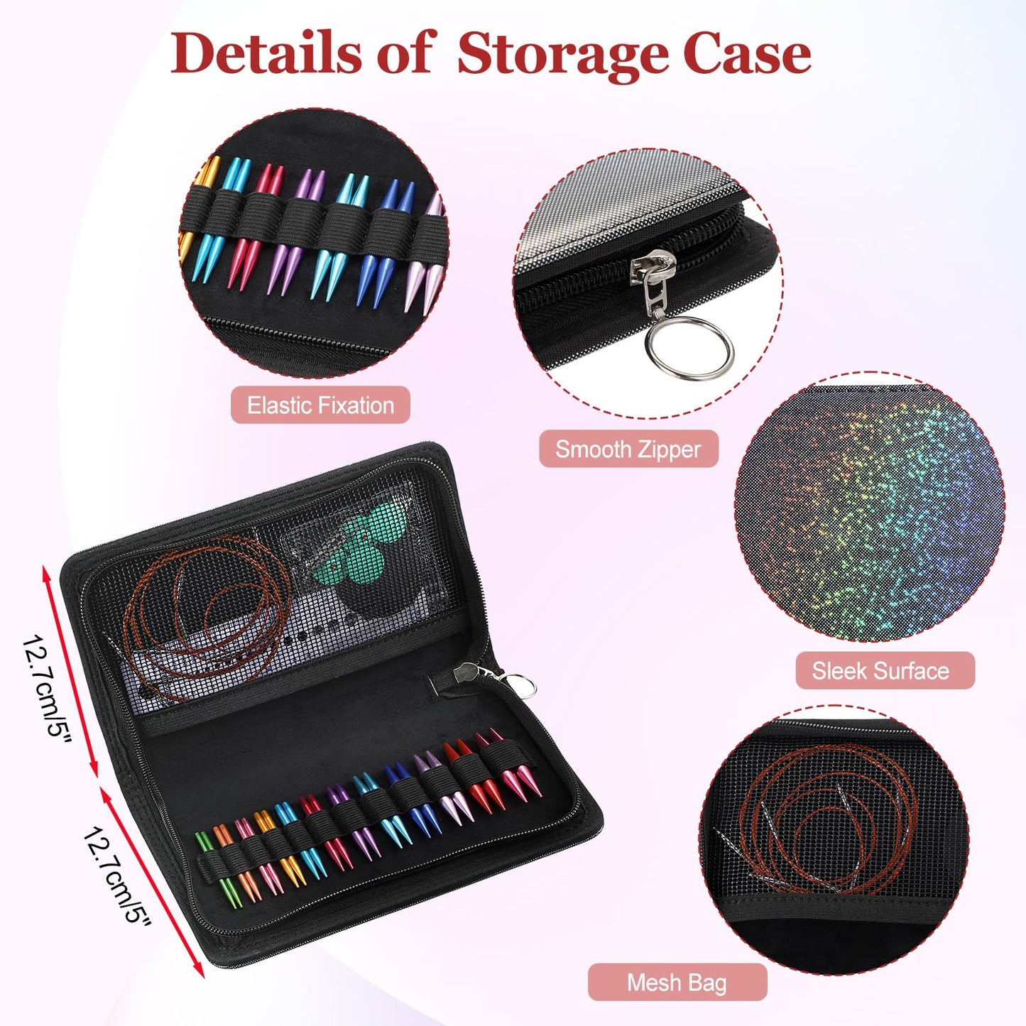 Hoowen Short Interchangeable Knitting Needles Set, 2-Inch Metal Circular Knitting Needles Kit for Beginners, 12 Pairs, Size US 2.5, 3, 4, 5, 6, 7, 8, 9, 10, 10.5, 11 with Case, Cables & Accessories