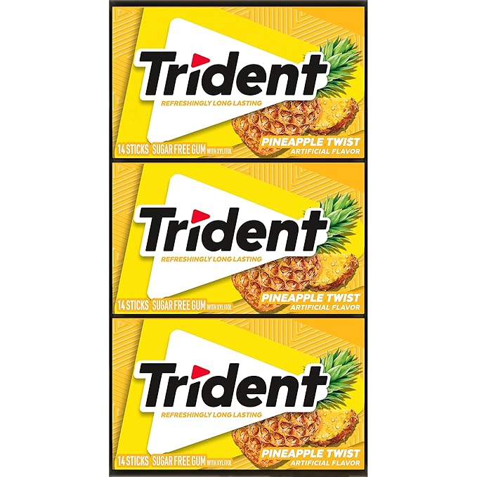 Trident Pineapple Twist Sugar-Free Chewing Gum, 12 Packs of 14 Pieces (168 Total Pieces)