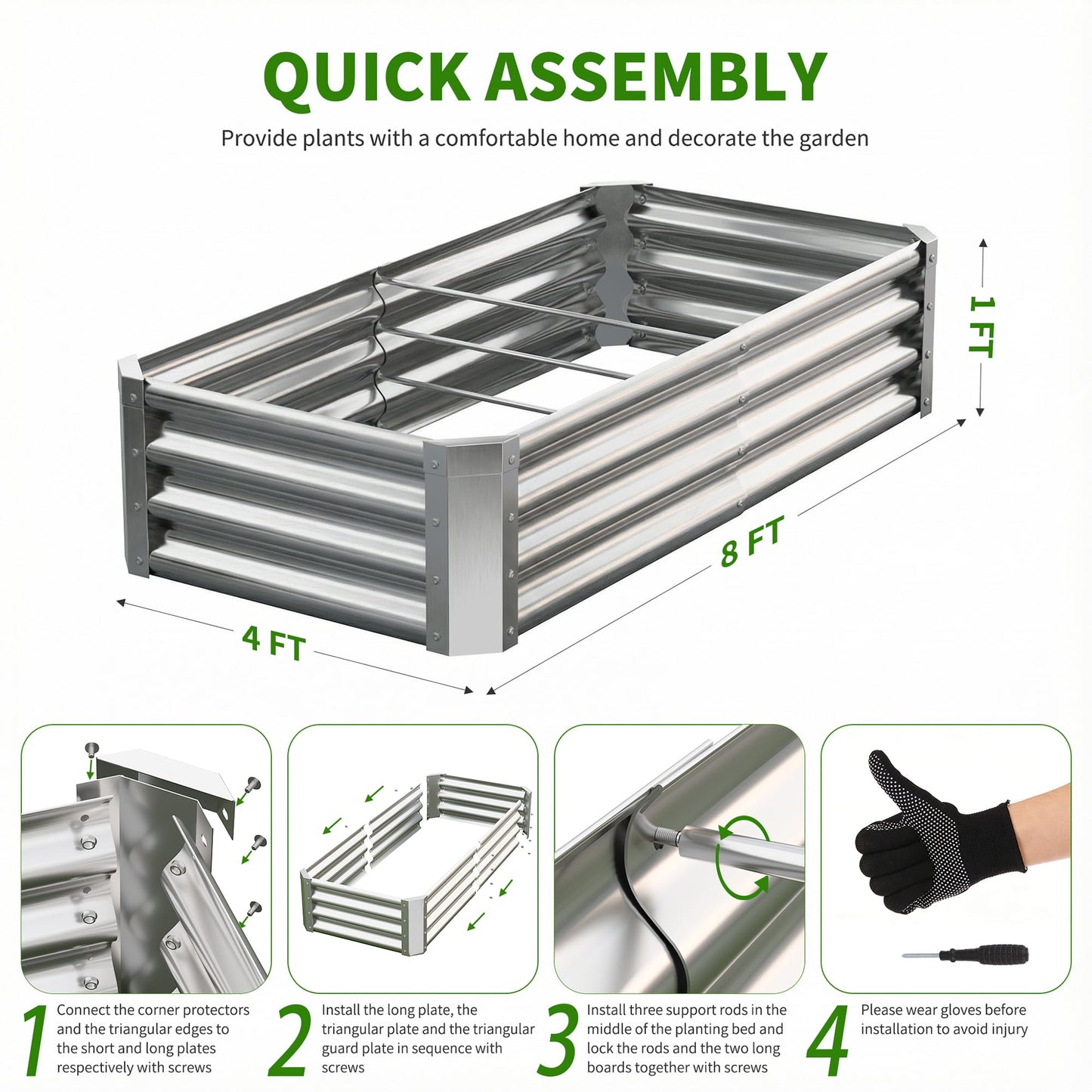Anmiro Galvanized Raised Garden Bed,Outdoor Planter Box Metal Patio Kit Planting Bed for Vegetables Flowers Herb (Galvanized, 4x2x1ft-2p)