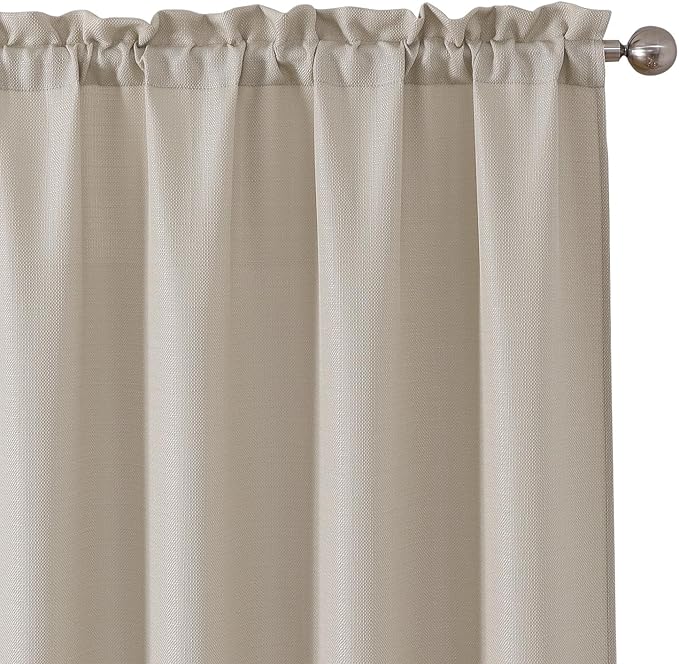 Chyhomenyc Curtains 45 Inch Length 2 Panels, Faux Linen Textured Semi Light Filtering Soft Airy Rod Pocket Window Treatment Drapes for Living Room Bedroom, Each 30 Wx45 L, Moon Beige