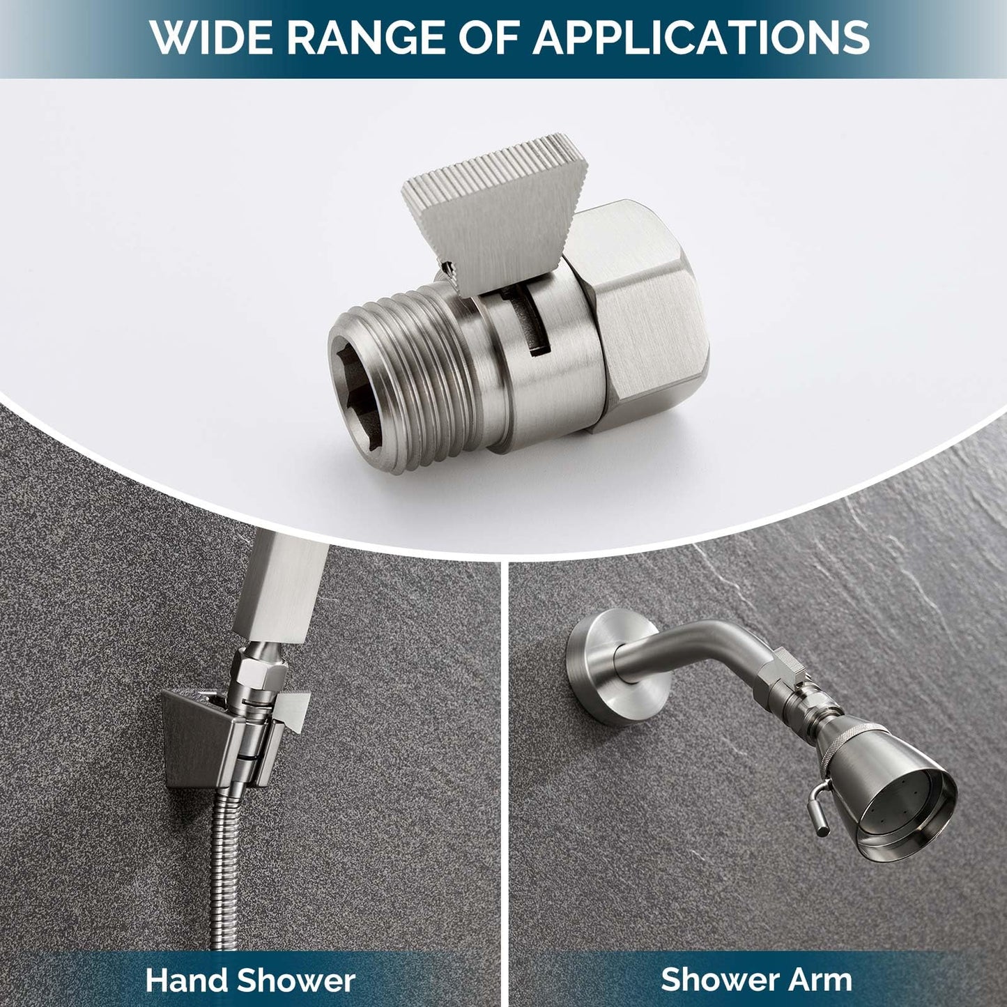 Angle Simple Water Flow Control Valve, Brass Shut Off Valve for Dual Shower Faucet, RV Shower Head with Hose Flow Restrictor, Brushed Nickel