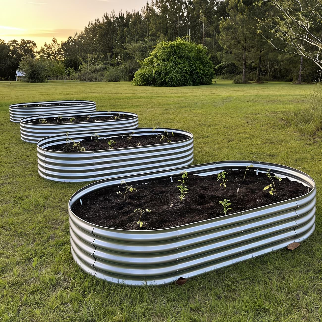 HGD Galvanized Raised Garden Bed Kit, Galvanized Planter Garden Boxes Outdoor, Oval Large Metal Raised Garden Beds for Vegetables & Flower (2 Pack)