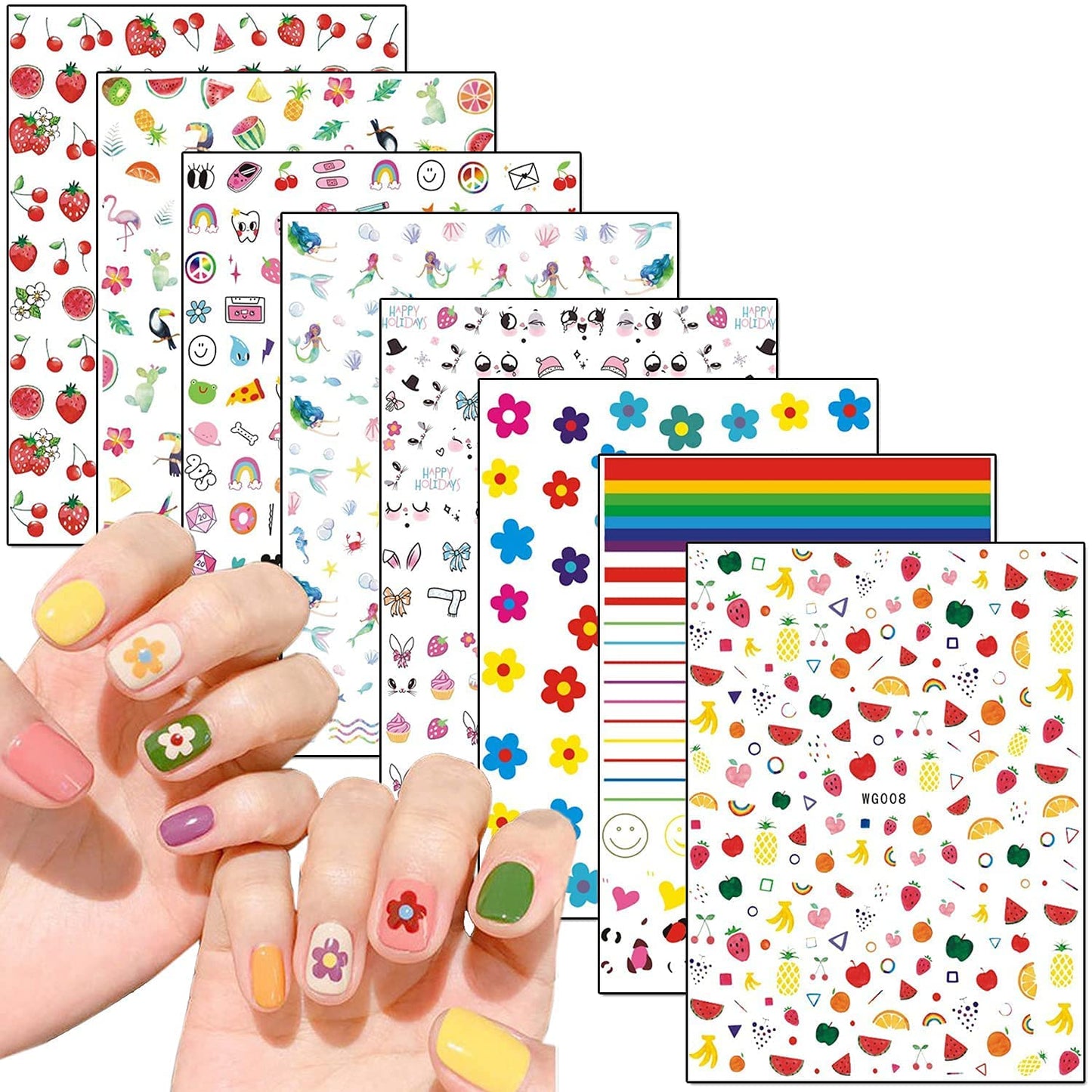 9 Sheets Thanksgiving Nail Art Stickers with 8 Sheets Flowers Nail Art Stickers