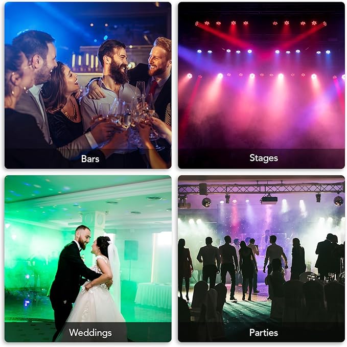 CO-Z Stage Lights 36 RGB LED Par Lights with Remote Control DJ Uplighting for Event Wedding Christmas Halloween Party Club Music Stage Lighting, 6 Pack