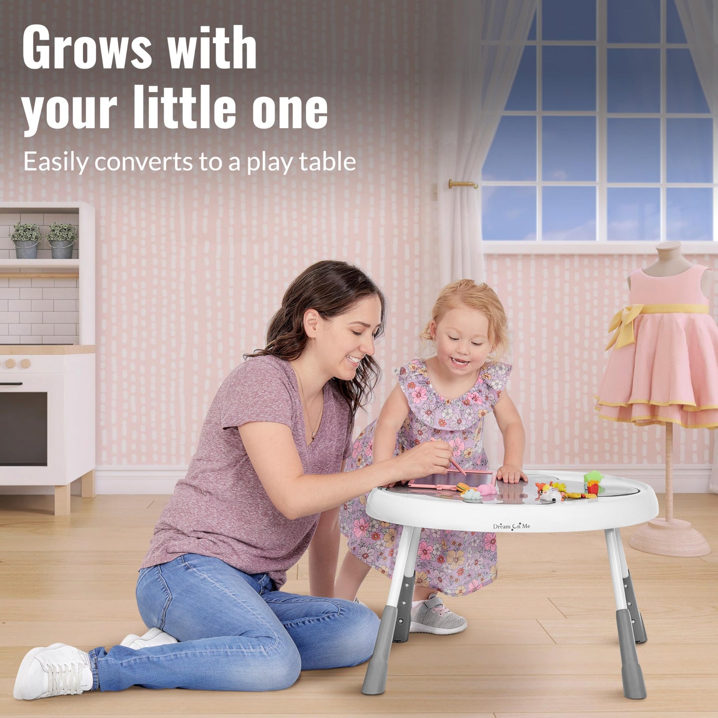 Dream On Me Curio Sit N Seek Baby Activity Center in Mint, 2 in 1 Activity Center and Play Table with 3 Detachable Toys and Music, 3 Level Height Adjustable Positions