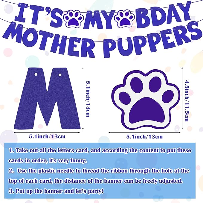 Guiqulai Dog Birthday Decorations Blue Theme Numbers Bandana Bow Tie Banner