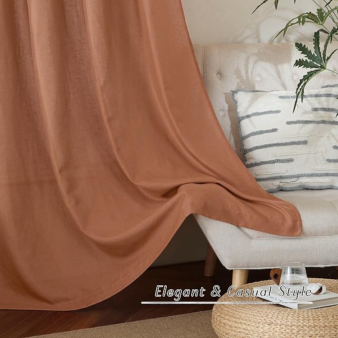 NICETOWN Caramel Linen Curtains for Kitchen, Thick Flax Small Window Treatments Semi Sheer Privacy Assured with Light Through for Cafe/Bathroom, W55 x L132, 2 Panels