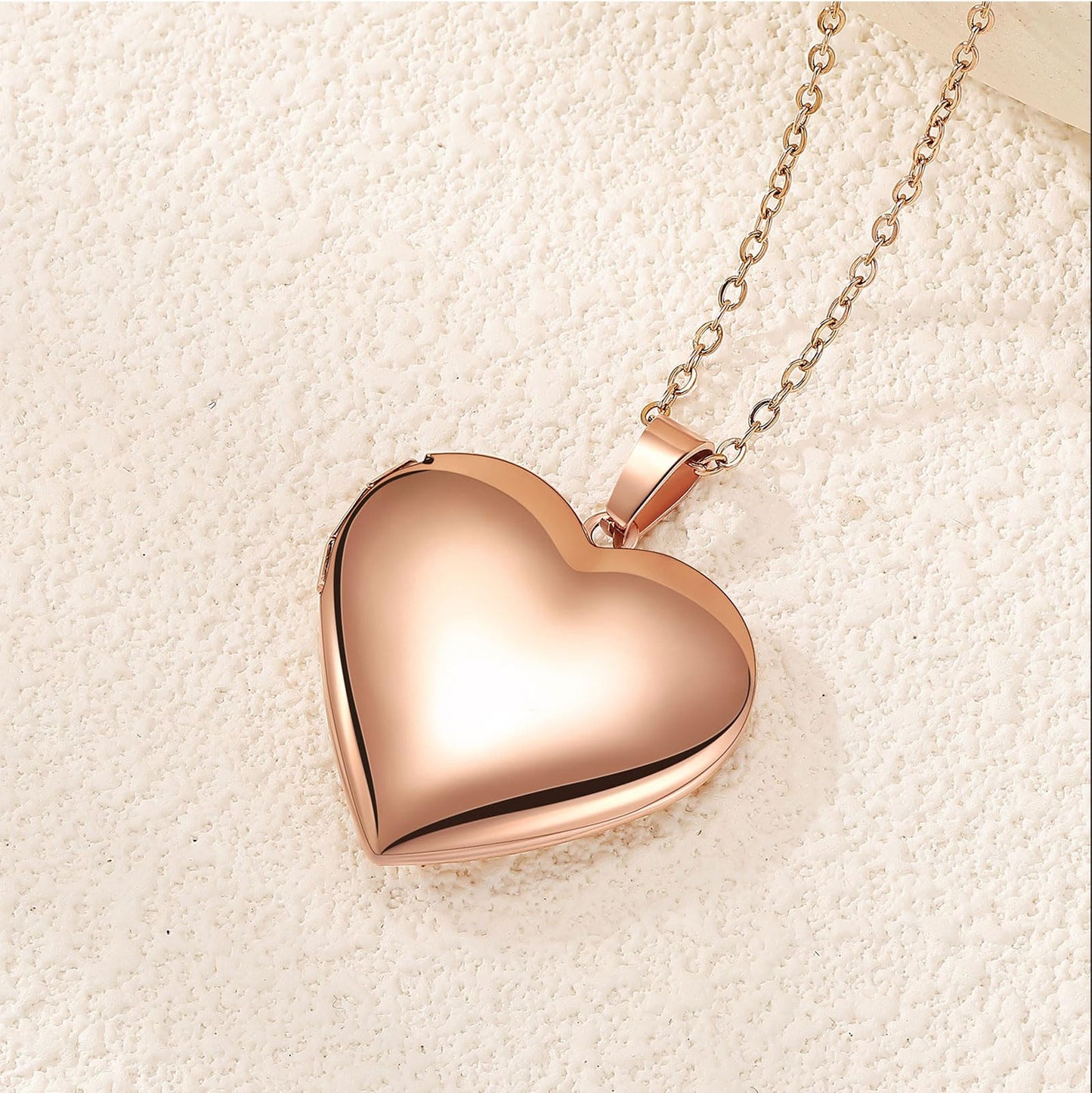 PHOCKSIN Rose Gold Glossy Lockets Personalized Heart Locket Necklace for Women Customized Lockets with Picture Text & Symbols for Women