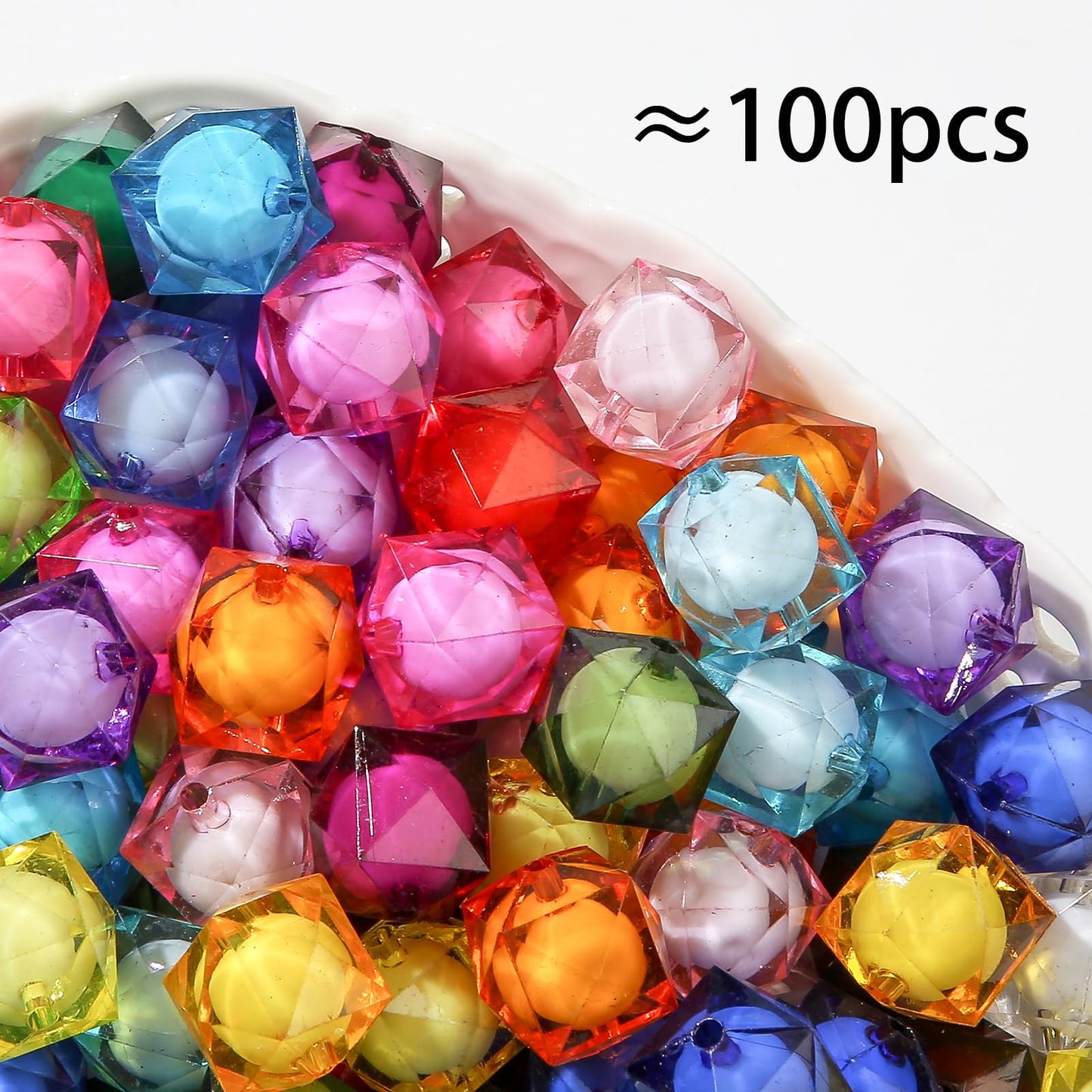 ANCADN 20mm Acrylic Beads 100pcs Cube Bead Chunky Bubblegum Beads for Jewelry Making Bracelet Necklace Craft Making Supplies (fkzzz)
